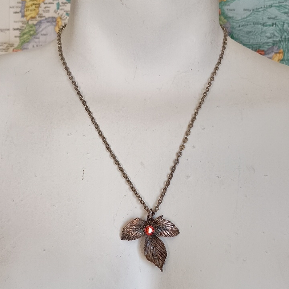 Silver Leaf Pendant With Orange Spinel
